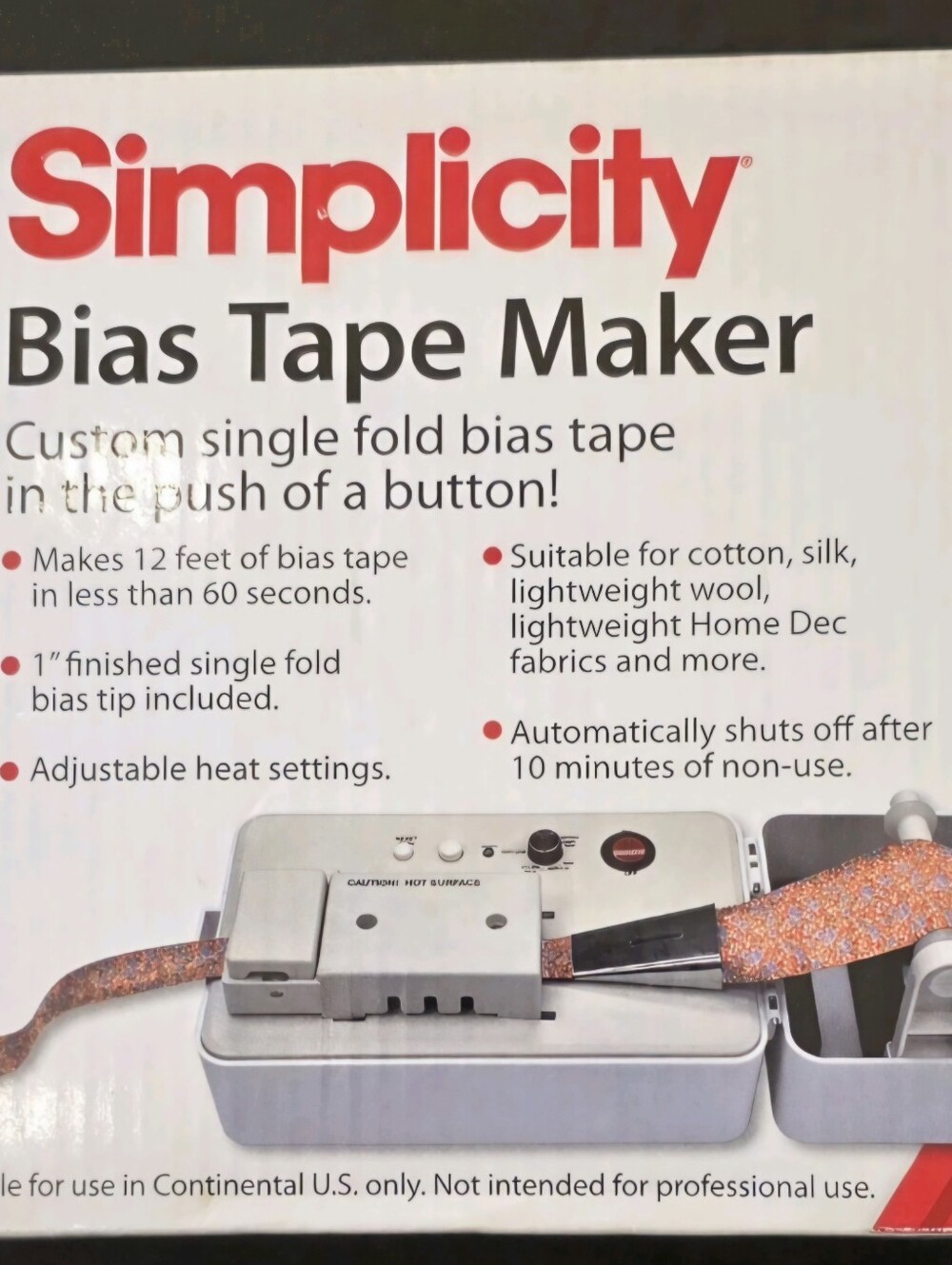 Simplicity Bias Tape Maker Machine Model #881925 - Brand New With Manual & Cord